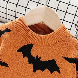 <span class=keywords><strong>Pull</strong></span> en tricot à manches longues en jacquard <span class=keywords><strong>orange</strong></span> chauve-souris pour garçons et filles avec col rond personnalisé en usine pour Halloween - Product Image 3