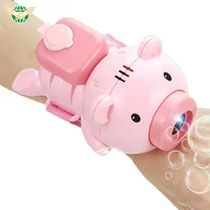 Kids Electric Pink Pig Hand Watch Wrist Bubble Toy Kids Toys Automatic Bubble Machine Gun Blower Bubble Toys Light Music