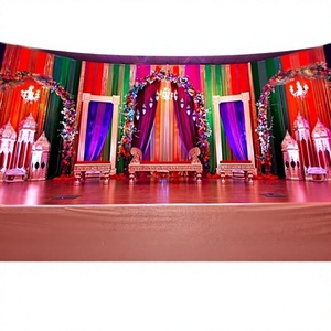 การตกแต่งเวทีงานแต่งงานมุสลิมแบบดั้งเดิม ฉากหลังม่านสีเขียวสำหรับงานเมห์นดี ตกแต่งงานแต่งงานแบบเอเชีย งานเลี้ยงกลางคืนซันเกต - Product Image 6