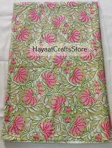 Hand Printed 100% Cotton Organic Woven Blue Floral Medium <b>Weight</b> Cotton Printed <b>Fabric</b> Yards Women Dress <b>Fabric</b> - Product Image 6