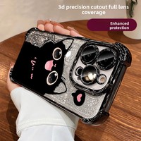 Coque en silicone gel antichoc avec motif chat noir porte-bonheur et chaîne scintillante, style bracelet, pour iPhone 17 Pro Max 16, impression UV