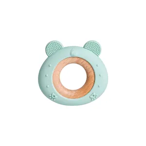 Vendita calda verde carino forma di orso animale Preemie Baby Teethers portatile massaggiagengive bambino masticare in Silicone giocattoli per dentizione