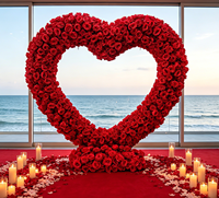 Arche florale rouge, rose et blanche 2M*2M, arche de fleurs artificielle en forme de cœur pour une demande en mariage romantique, décoration de fond