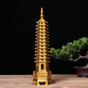 Ornement de pagode Wenchang en cuivre pur, à neuf ou treize étages, symbolisant le succès aux examens, parfait pour le salon ou - Product Image 1