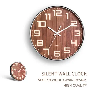 New Style Wood Grain Thin House Dining Room Non Ticking Wall Clock