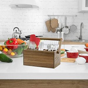 Organizador de Cubiertos de Madera de Acacia con Práctico Mango Plegable, 4 Compartimentos Profundos, para Cocina - Product Image 5