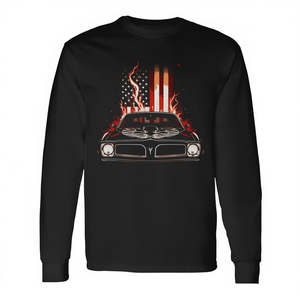 Camiseta de manga larga con estampado de la bandera patriótica flameante Trans Am Muscle Car de los años 70, unisex, cuello redondo, ropa promocional para adultos - Product Image 2