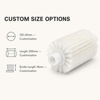 Rouleau brosse cylindrique en nylon blanc PA66 avec double roulement en plastique blanc, noyau en PP, taille personnalisée