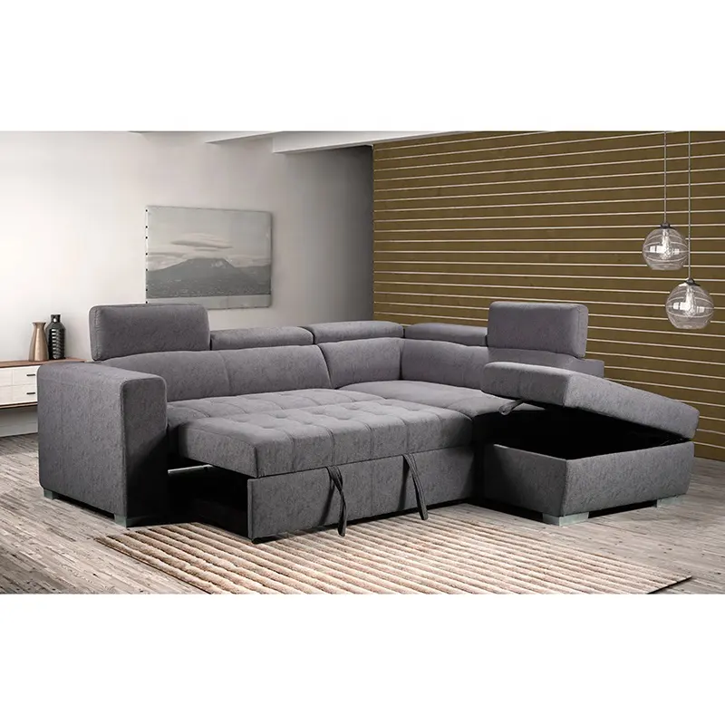 Furnitur berlapis kain berkualitas tinggi 2P + sofa + ottoman dengan sandaran kepala penyimpanan sofa bagian besar USB untuk sofa ruang tamu