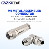 Conectores de cable de metal rectos M9 de fábrica, macho y hembra, niquelados, IP67, para soldar en PCB, compatibles con conectores de 2 a 8 pines