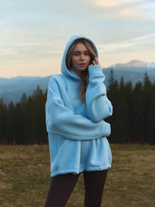 Sudadera con capucha extragrande de forro polar para mujer, estilo casual, hombros caídos, corte holgado, ropa urbana, manga larga, para invierno, OEM - Product Image 1