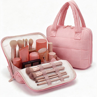 Sac de rangement portable double pliable pour maquillage, trousse de toilette de voyage avec compartiments pour les vacances