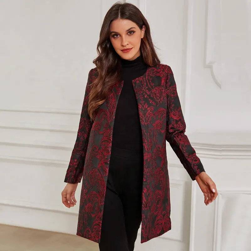 Cappotto lungo da donna elegante con stampa Paisley Outwear di alta qualità