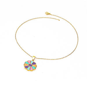 ใหม่ยุโรปและอเมริกา INS สไตล์เฉพาะคุณภาพสูงสีเคลือบดอกทานตะวันสร้อยคอหญิงไทเทเนียมเหล็กชุบทอง 18K มือ - Product Image 2