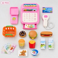 Ensemble de caisse enregistreuse jouet pour enfants, 22 pièces, jeu d'imitation de caissier avec scanner sonore et lumineux et aliments de jeu