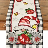 Nouveau Chemin de Table en Lin Imprimé Hiver Noël, avec Nains Festifs, Clochettes et Motifs Floraux, Décoration Maison pour une Ambiance Festive