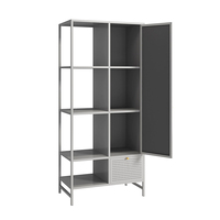 Armoire autoportante en acier verrouillable avec porte miroir et grande porte battante, armoire de chambre moderne