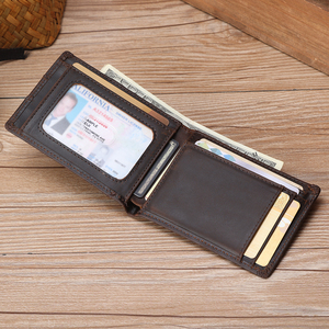 Nouveau Portefeuille Homme en Cuir Véritable Pleine Fleur Marron Personnalisé avec Logo, Portefeuille Bifold en Cuir Pur Anti-RFID Effet Vieilli - Product Image 1