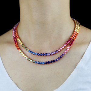 Rose Gold Plated 4mm Cz <strong>rainbow</strong> Tennis <strong>Necklace</strong> for Women Jewelry - Product Image 3