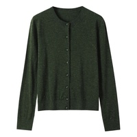 Cardigan pour femme en pure laine douce, col rond, simple boutonnage, manches longues, coupe ajustée, idéal pour le bureau