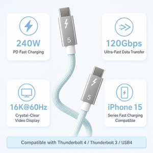 Cavo USB 2.0 Type <span class=keywords><strong>C</strong></span> a Type <span class=keywords><strong>C</strong></span> all'ingrosso, con rivestimento <span class=keywords><strong>in</strong></span> nylon intrecciato, schermato, 240W PD 3.1 5A, ricarica rapida E-Marker per laptop, OEM ODM - Product Image 3