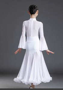 Vestido de baile de salón Blanco profesional falda de gran tamaño vestido de competición de alta calidad vestido de Tango de baile moderno Sexy para niñas - Product Image 4