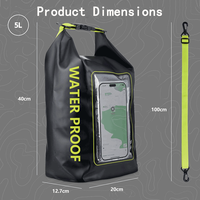 Usine en gros 5L PVC sac étanche étanche bandoulière avec poche transparente pour téléphone fenêtre pliable pour téléphone et portefeuille