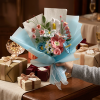 Karangan Bunga Biru Rajutan Tangan Hadiah Bunga Rajut Romantis Perlengkapan Pesta Pernikahan & Wisuda Dekorasi Hari Valentine