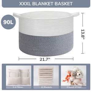 Decorative Woven Blanket Storage for Living Room Toy Storage <b>Box</b> Versatile Laundry Basket & Nursery <b>Hamper</b> for Blankets - Product Image 3