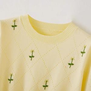 <span class=keywords><strong>Dalan</strong></span> Knitwear's Summer Slim Ice Silk T-Shirt para mujer bordado estilo coreano cintura alta corto nuevo Top de manga corta - Product Image 4