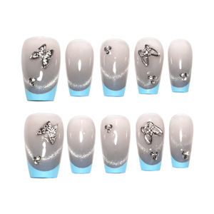 Fournisseur en gros <span class=keywords><strong>Ongles</strong></span> à pression papillon à pois métalliques French Blue Edge Oeil de chat <span class=keywords><strong>Ongles</strong></span> artificiels carrés Faux <span class=keywords><strong>ongles</strong></span> faits à la main - Product Image 4