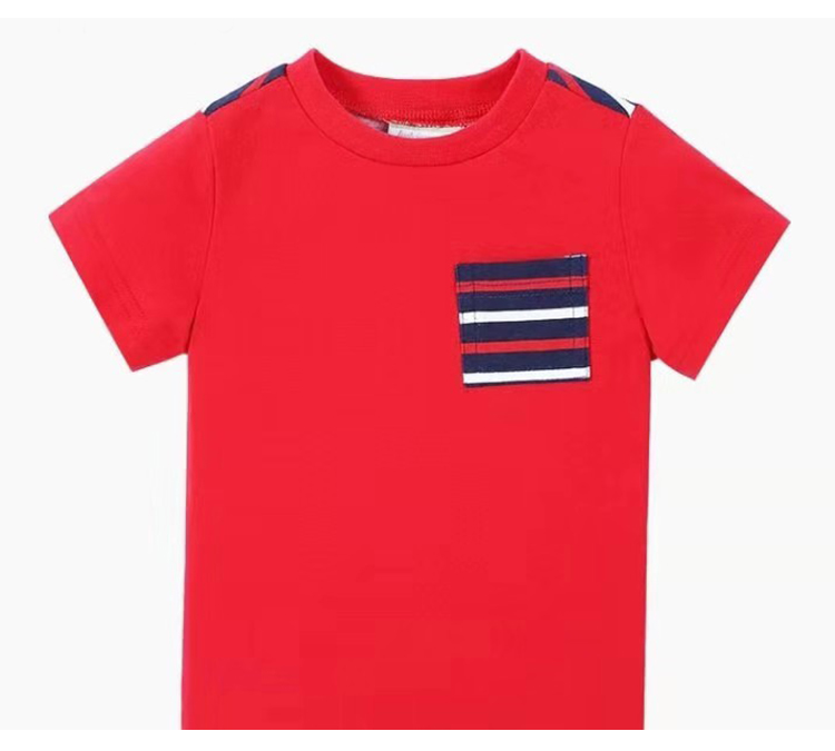 Полосатая дышащая хлопковая красная Детская футболка с коротким рукавом для маленьких детей
