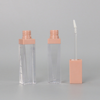 Récipient à brillant à lèvres PETG rose, 50 pièces, emballage carré vide, en plastique, pour gloss, 4ml