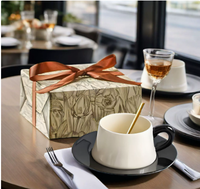Ensemble tasse et soucoupe à café en céramique de style américain rétro, tasse à thé esthétique de haute qualité pour femmes, coffret cadeau avec logo personnalisé disponible