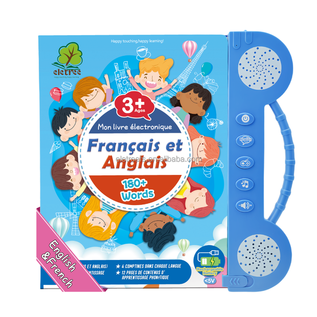 Kids French and English Rechargeable Sound Reading Intelligence E Book Learning Machine My Electronic Book for Children