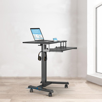 Station de travail à hauteur réglable pour ordinateur portable à domicile avec roulettes et plateau pour clavier