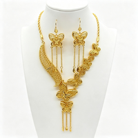 Parures de bijoux plaquées or 24 carats en gros de Dubaï pour femmes, ensemble collier et boucles d'oreilles de mariée, style Moyen-Orient, africain, arabe, pour mariage