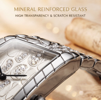 Montre à quartz carrée BELBI pour femme, bracelet en alliage, verre minéral, résistance à l'eau 3 ATM, fermoir bijou, montre tendance