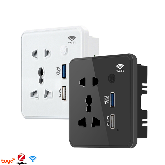 Tuya WiFi Zigbee Smart Universal Multi Power Wall Socket With Fast Charge USB 220V Luxury Glass Switch Sockets Outlet
