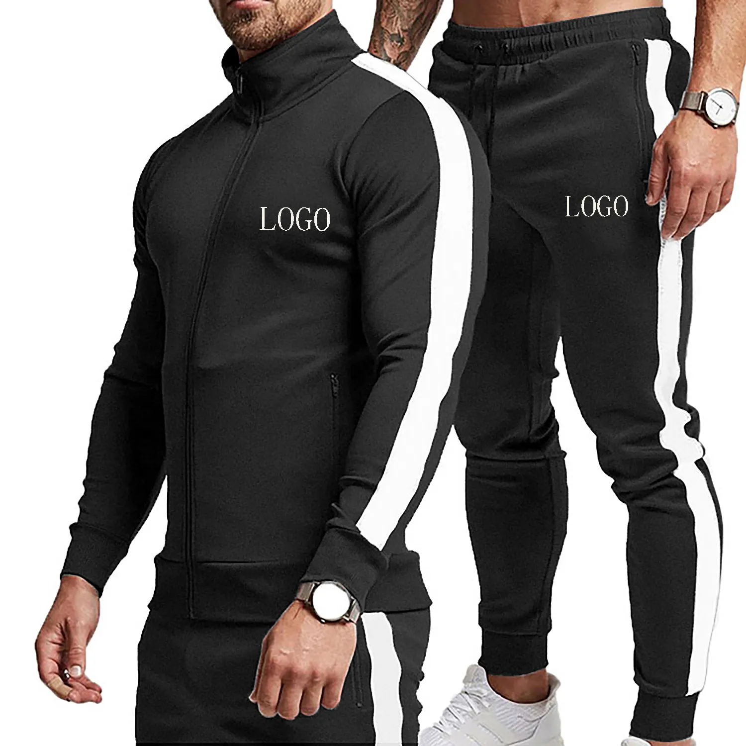 wholesale casual men's slim fit 2 piece set sports joggers knitted tracksuit sport wear