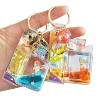 Gantungan Kunci Kartun Lucu Akrilik 3D Botol Parfum Minyak Pasir Hisap Cair Gantungan Kunci Mengambang Putri Duyung Kecil