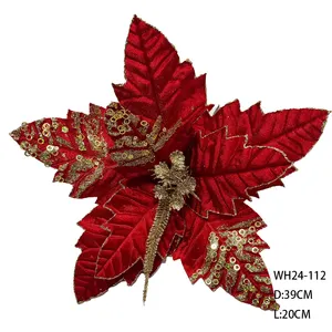 Groothandel 39Cm Xmas Decor Kunstmatige Glitter Kerst Bloemen Decoraties
