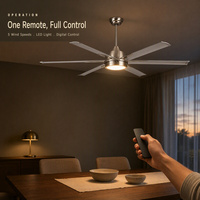 Ventilateur de plafond moderne de 60 pouces avec moteur DC, en métal, avec lumière LED, silencieux, économie d'énergie, télécommande, intensité réglable