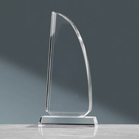 Trophée en cristal optique transparent en forme de bateau, base bleue, gravure personnalisée, base en bois, trophée en cristal en forme de voilier, récompenses