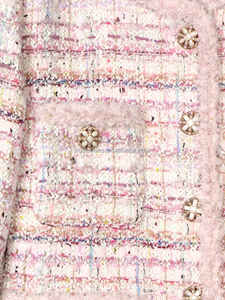 Luxury Women Top Quality Round Neck Wool Tweed <strong>Boucle</strong> <strong>Jacket</strong> Pearls Buttons Elegant Tweed Cotton Sakura Pink Tweed <strong>Jacket</strong> - Product Image 2