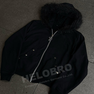 Fabricant Personnalisé Unisexe 360 420 g/m² Molleton de Coton Français Fausse <span class=keywords><strong>Fourrure</strong></span> À Capuche Veste Hoodie Vierge Zippée pour Hommes - Product Image 3