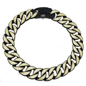 Gold Luxus Fluoreszierendes Hundehalsband Edelstahl leuchtend 32mm Hund kubanische Gliederkette Hundehalsband für Bulldoggen