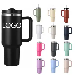 CUPPARK 40oz Powder Coated Stainless Vacuum Insulated Coffee Mugs With Handle And Straw In Bulk