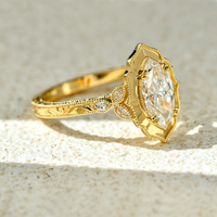 Bague de mariage unisexe en or 18 carats, style nordique royal vintage gravé, diamant de laboratoire CVD HPHT taille marquise 1 carat, certificat IGI, OEM ODM