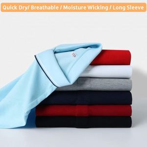 Chemise à manches longues unisexe en coton 100% imprimée sur mesure, col côtelé rayé, évacuation de l'humidité, polo de golf pour hommes - Product Image 3